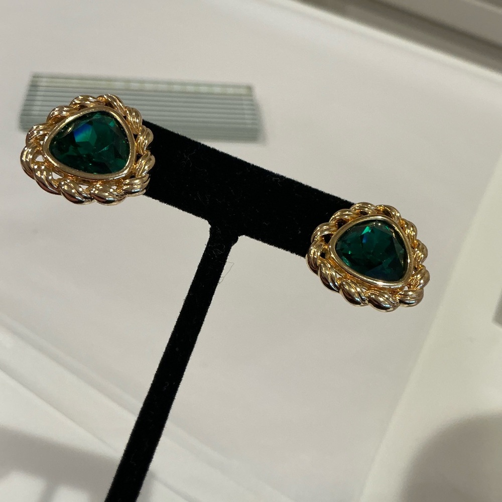 Gold and Green Teardrop Earrings - Picture 6 of 8